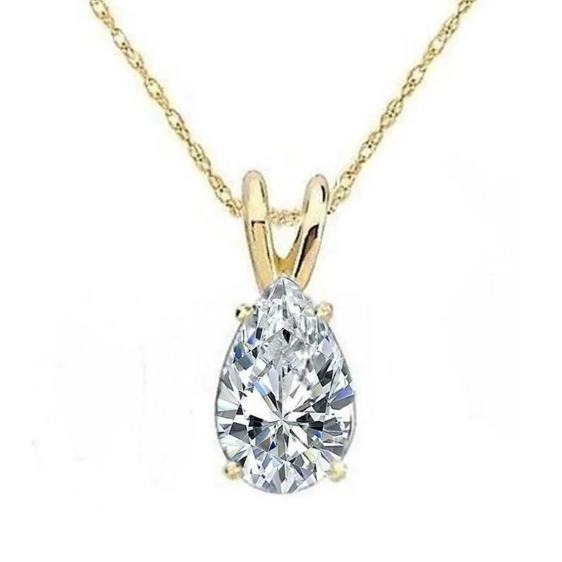 0.50 CTW Diamond Solitaire Pendant Pear Cut Solid 14k White Gold Necklace VS2