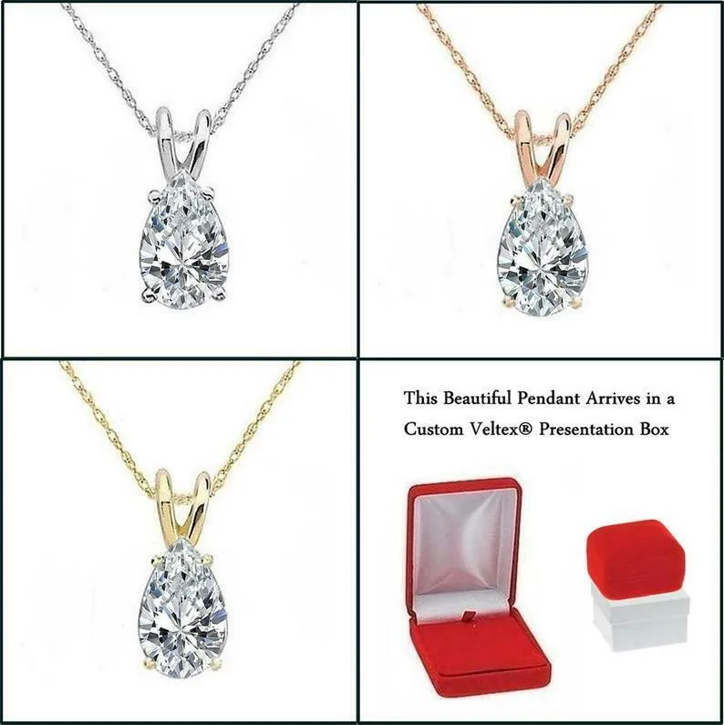 0.50 CTW Diamond Solitaire Pendant Pear Cut Solid 14k White Gold Necklace VS2