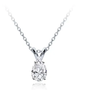 0.50 CTW Diamond Solitaire Pendant Pear Cut Solid 14k White Gold Necklace VS2