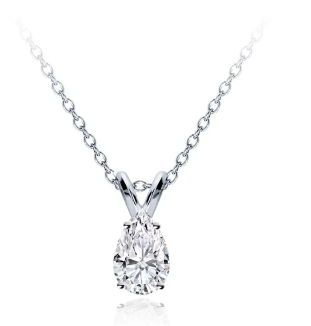 0.50 CTW Diamond Solitaire Pendant Pear Cut Solid 14k White Gold Necklace VS2