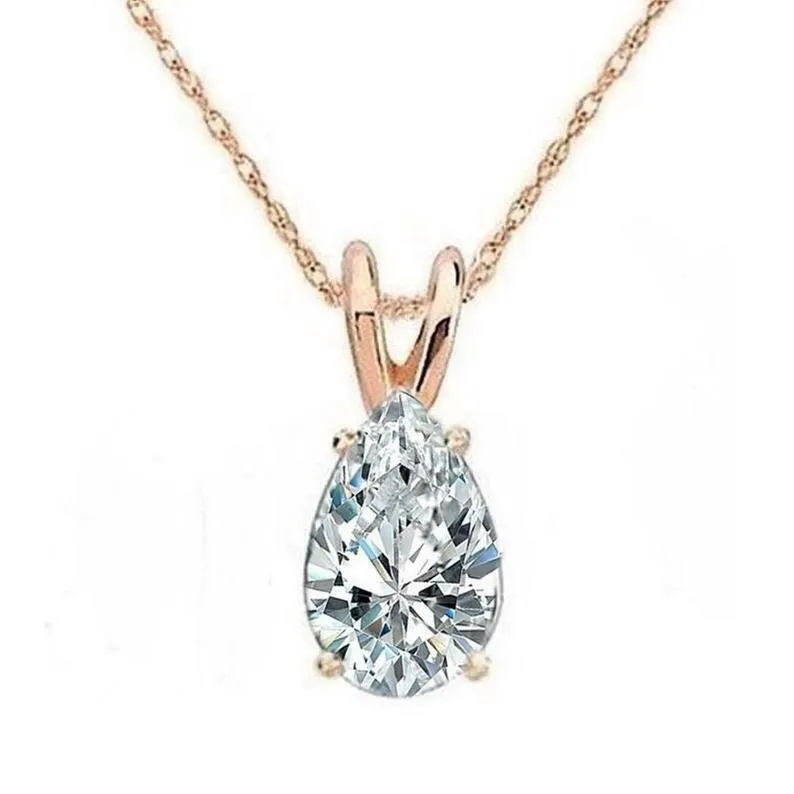 0.50 CTW Diamond Solitaire Pendant Pear Cut Solid 14k White Gold Necklace VS2