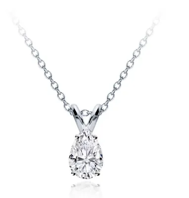 0.50 CTW Diamond Solitaire Pendant Pear Cut Solid 14k White Gold Necklace VS2