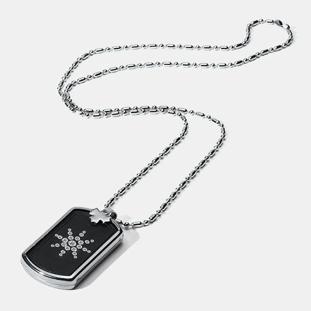 1 PC Stainless Steel Encrusted Volcanic Stone Rhinestone Pendant Necklace