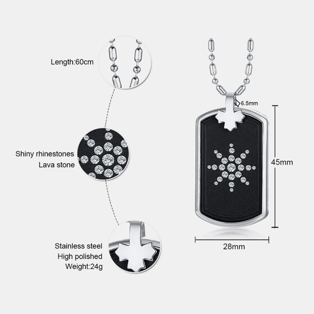 1 PC Stainless Steel Encrusted Volcanic Stone Rhinestone Pendant Necklace