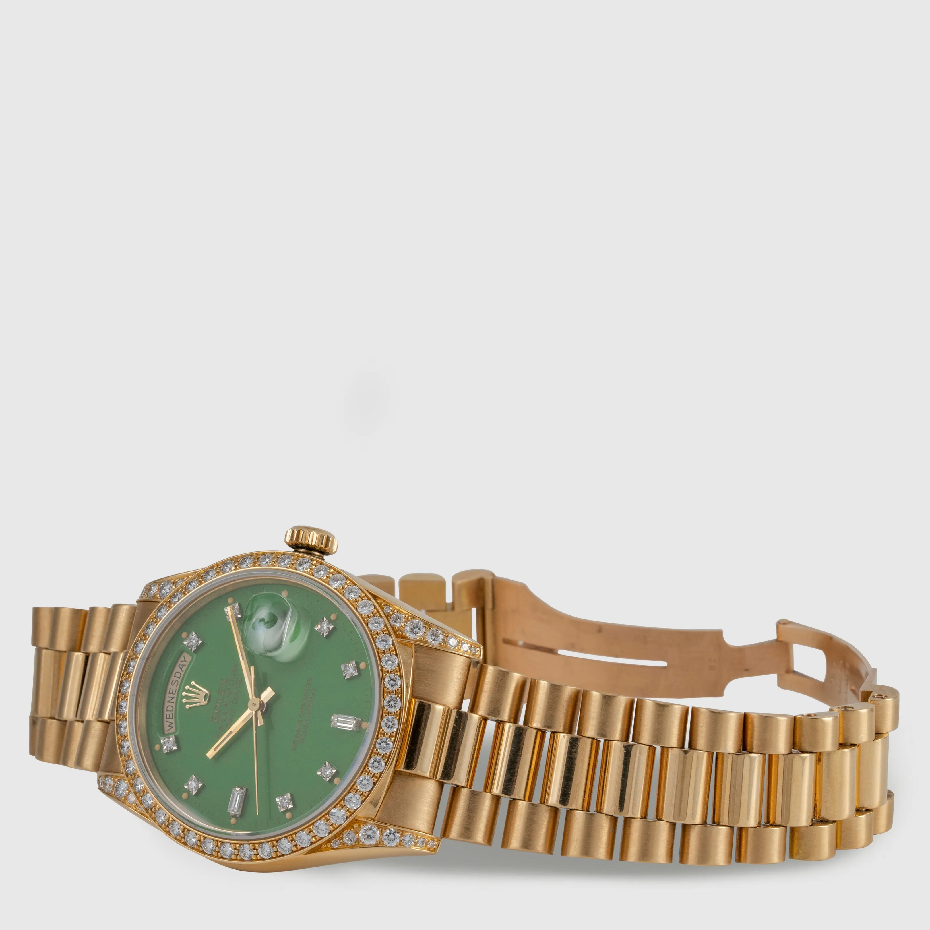 1991 Rolex Day Date Factory Diamonds Green Stella Dial Ref. 18388