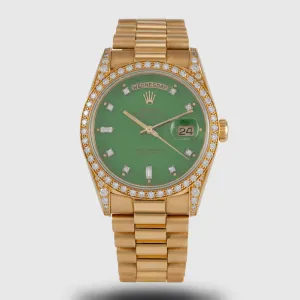 1991 Rolex Day Date Factory Diamonds Green Stella Dial Ref. 18388