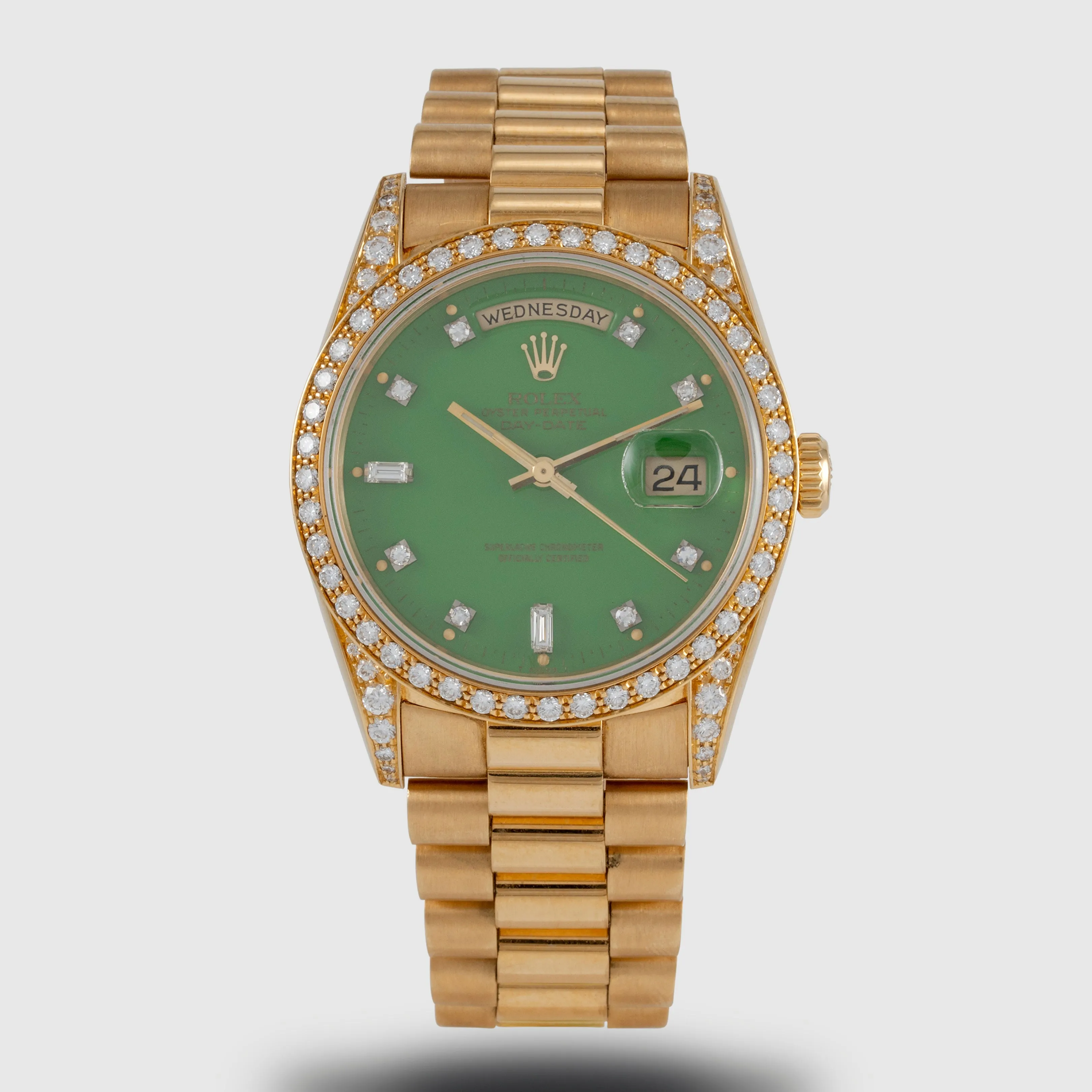 1991 Rolex Day Date Factory Diamonds Green Stella Dial Ref. 18388