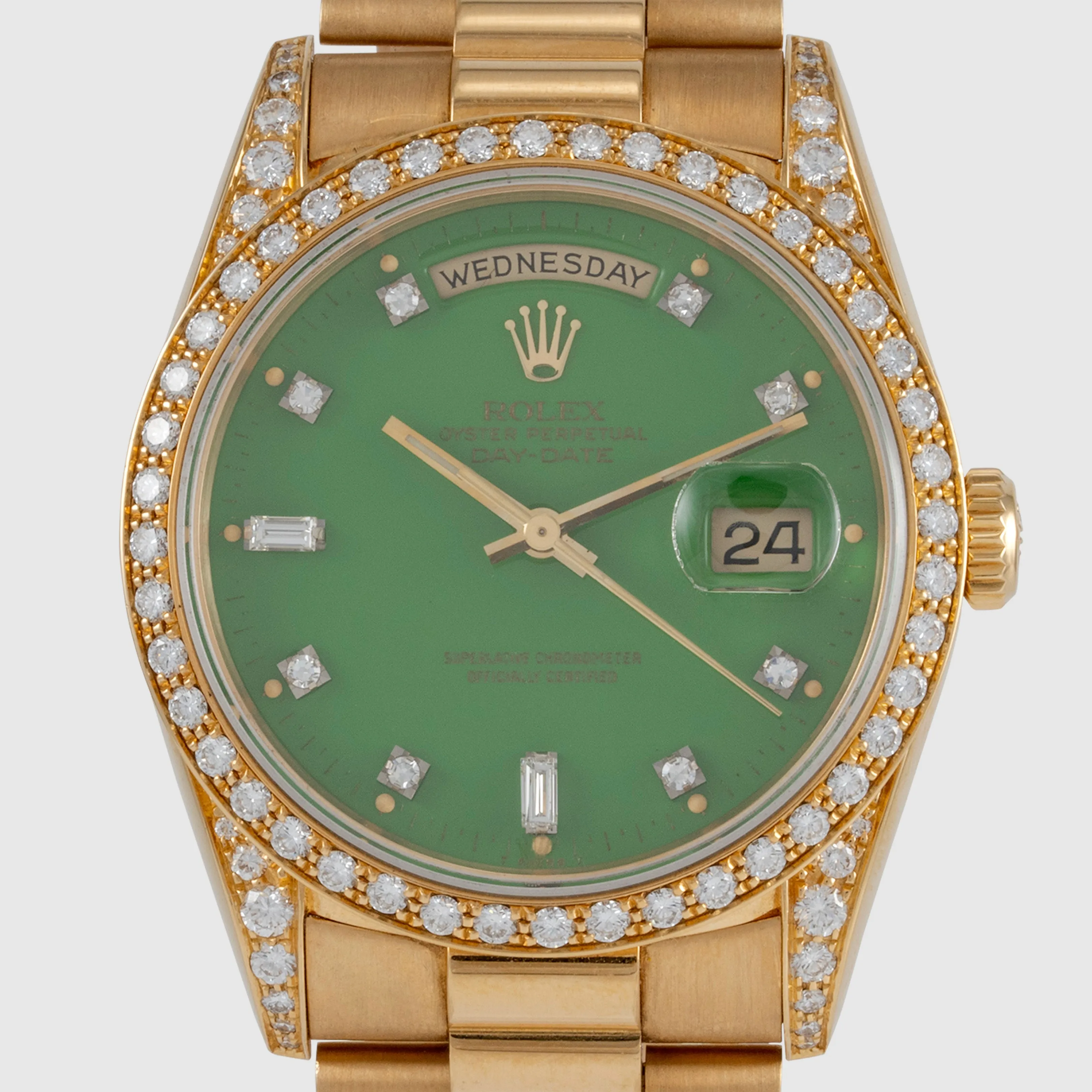1991 Rolex Day Date Factory Diamonds Green Stella Dial Ref. 18388