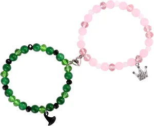 2pcs Friendship Matching Bracelets, Relationship Matching Bracelets with Magnet Crown Couple Sister Witch Matching Bracelet Jewelry Gift Accessories for Mate Sister(Green & Pink)