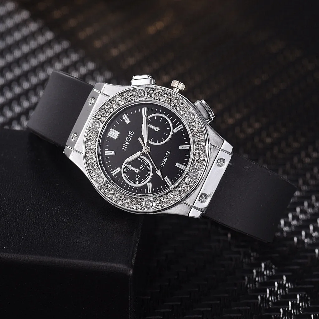 4 Colors Men's Alloy Fashion Business Office Rhinestone Decor Quartz Watches