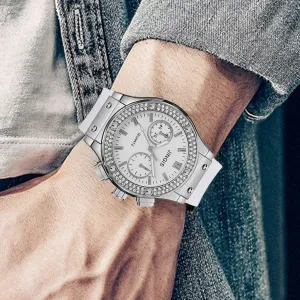 4 Colors Men's Alloy Fashion Business Office Rhinestone Decor Quartz Watches