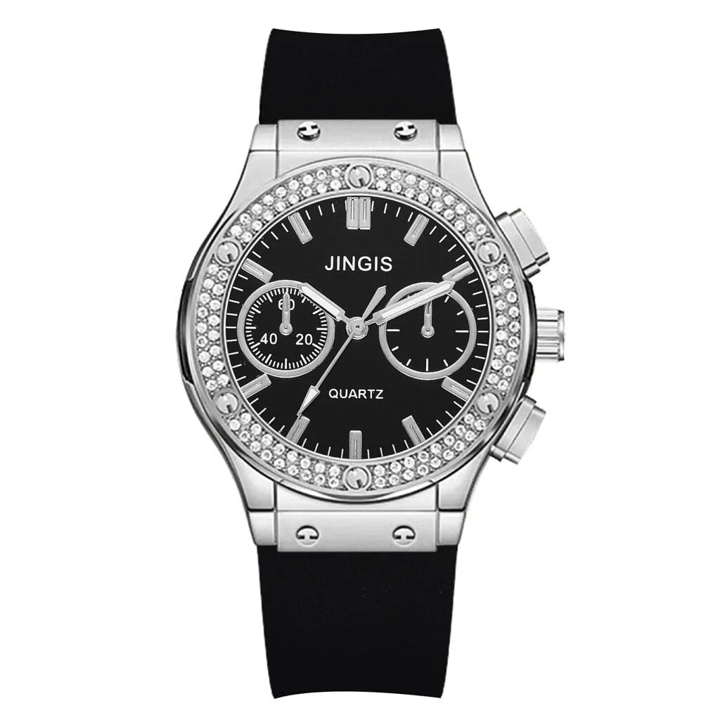 4 Colors Men's Alloy Fashion Business Office Rhinestone Decor Quartz Watches