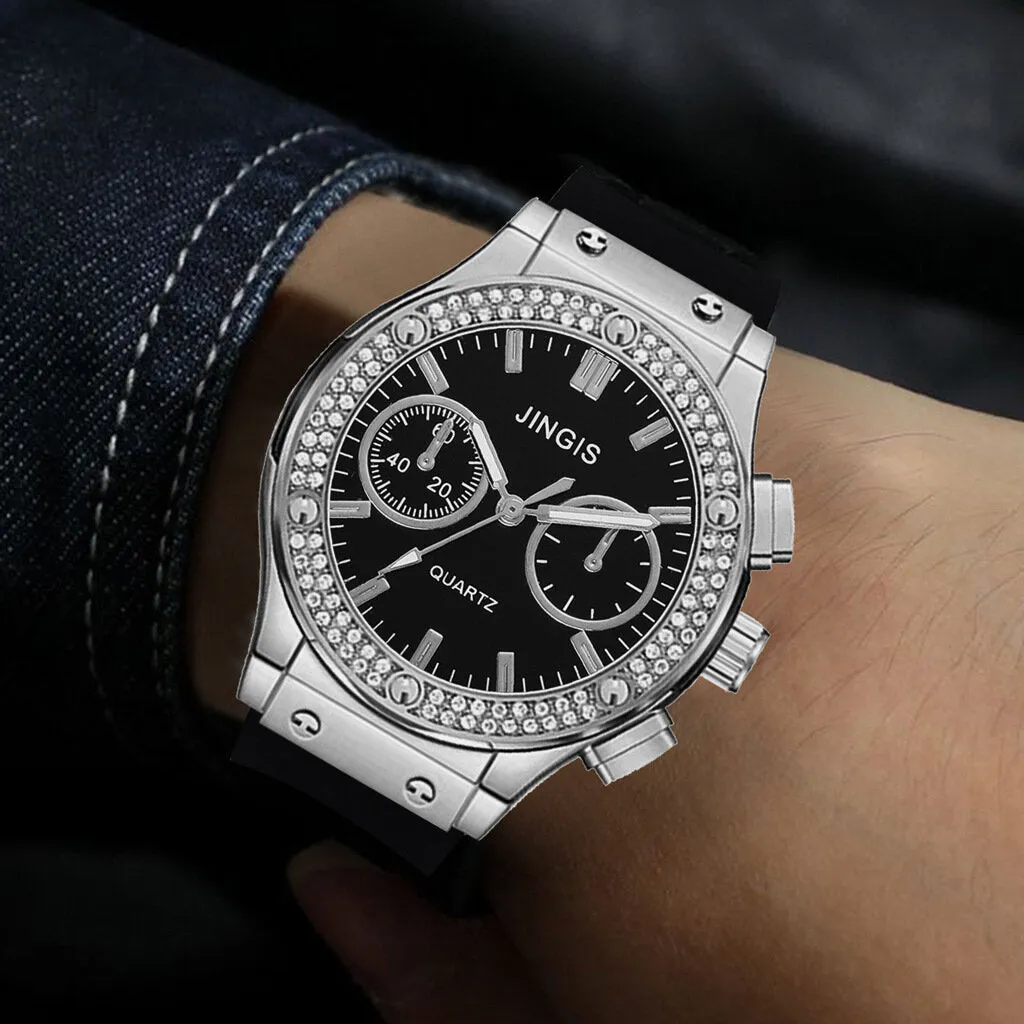 4 Colors Men's Alloy Fashion Business Office Rhinestone Decor Quartz Watches