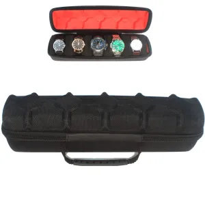 5 Slots Portable Watch roll Travel case Holder and Organizer(fit up to 55mm) with Separation Pillow, Keep Watch from Moving(Deluxe red Lining)