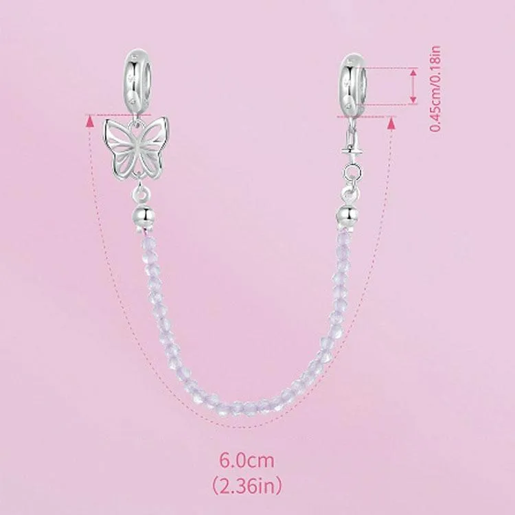 925 Sterling Silver Platinum Plated Butterfly Safety Chain Bracelet