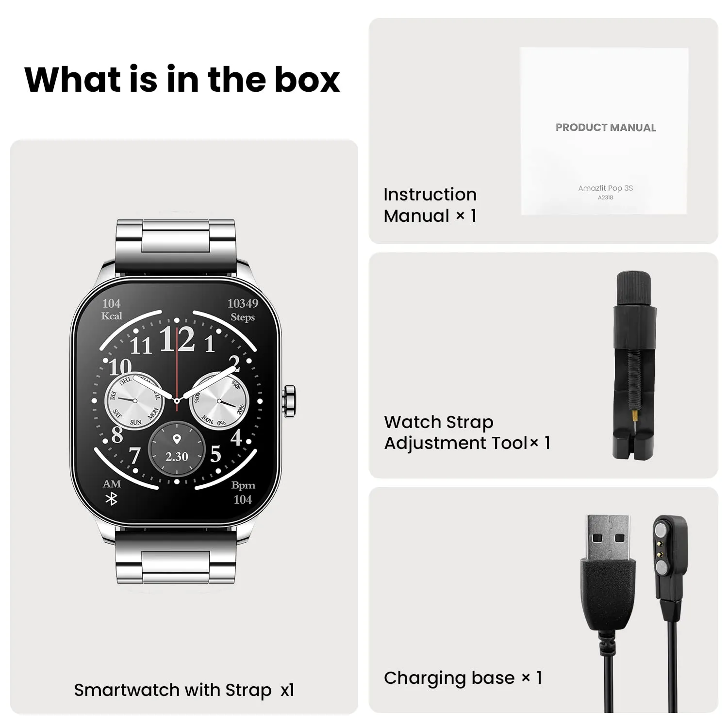 Amazfit Pop 3S Smart Watch (Metallic Sliver)