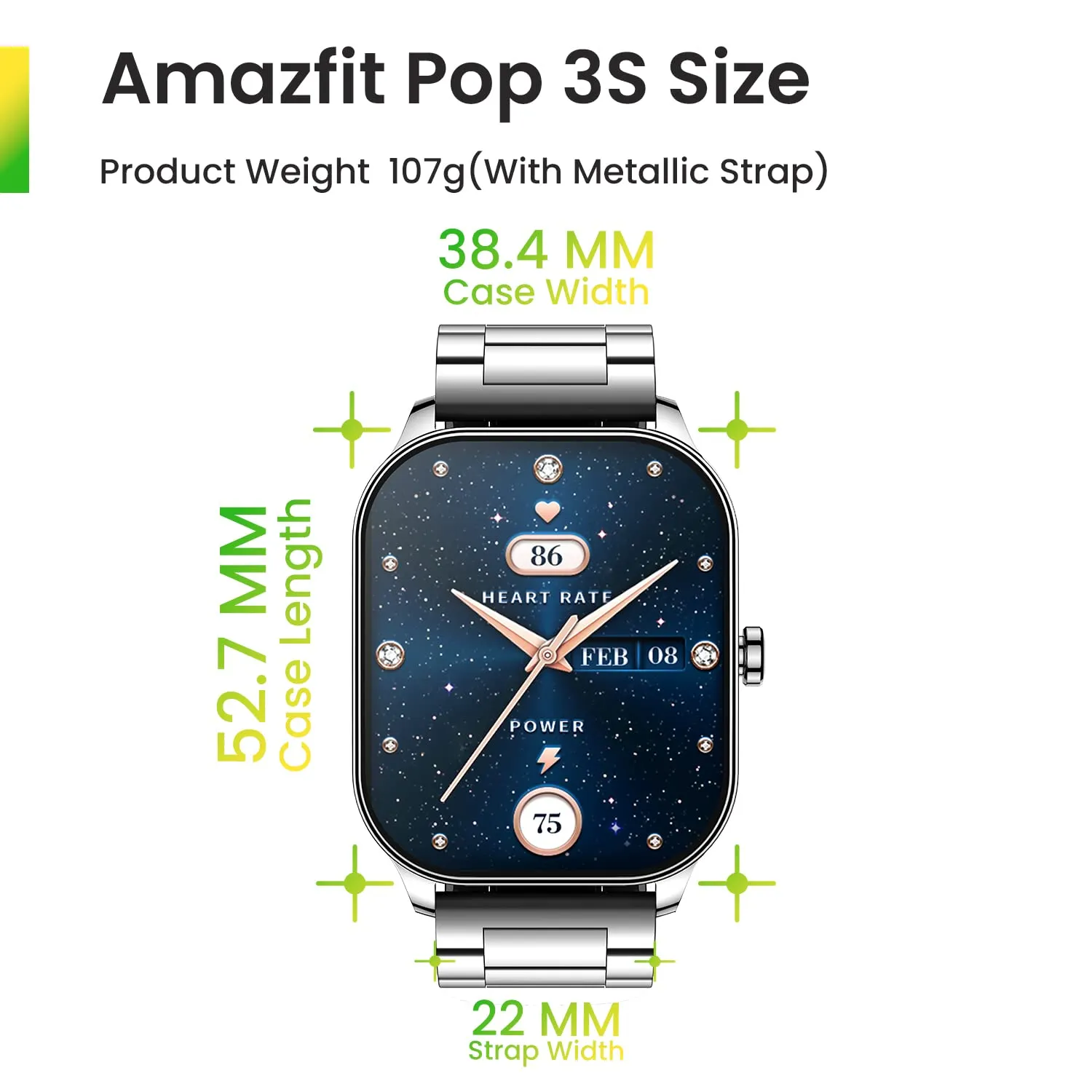 Amazfit Pop 3S Smart Watch (Metallic Sliver)