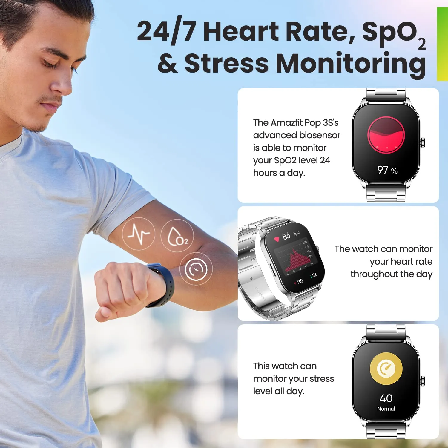 Amazfit Pop 3S Smart Watch (Metallic Sliver)