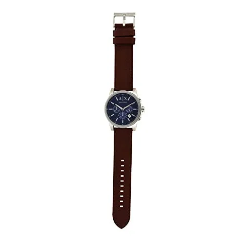 AX ARMANI EXCHANGE Men's Leather Watch, Color: Blue/Brown (Model: AX2501)