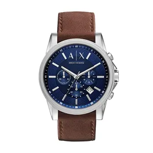 AX ARMANI EXCHANGE Men's Leather Watch, Color: Blue/Brown (Model: AX2501)