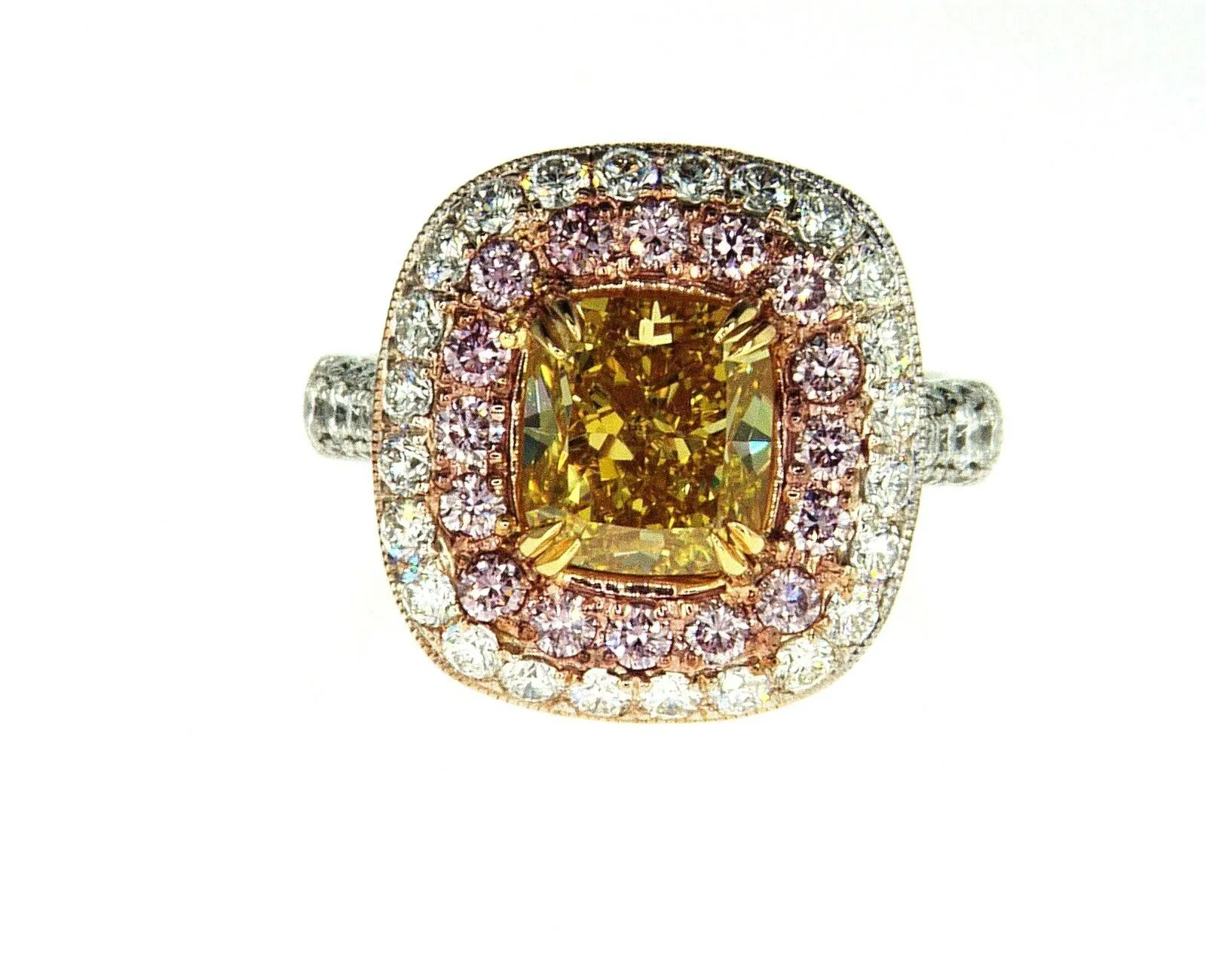 Beautiful 5CT Diamond Ring Natural Fancy Intense Yellow Pink Color GIA Certified