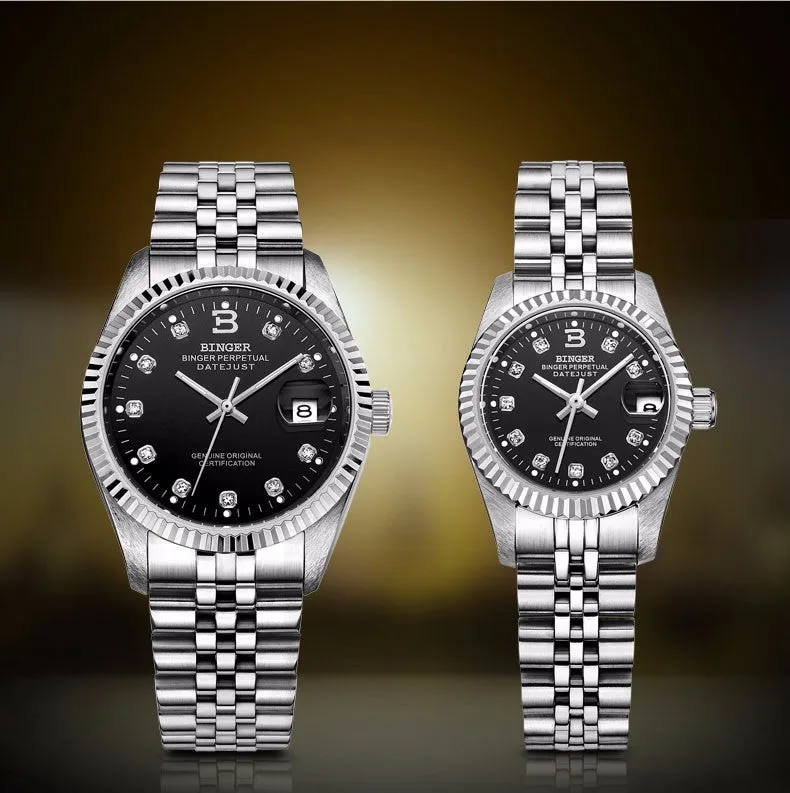 Binger Swiss Striped Mechanical Couple Watch BS169CG