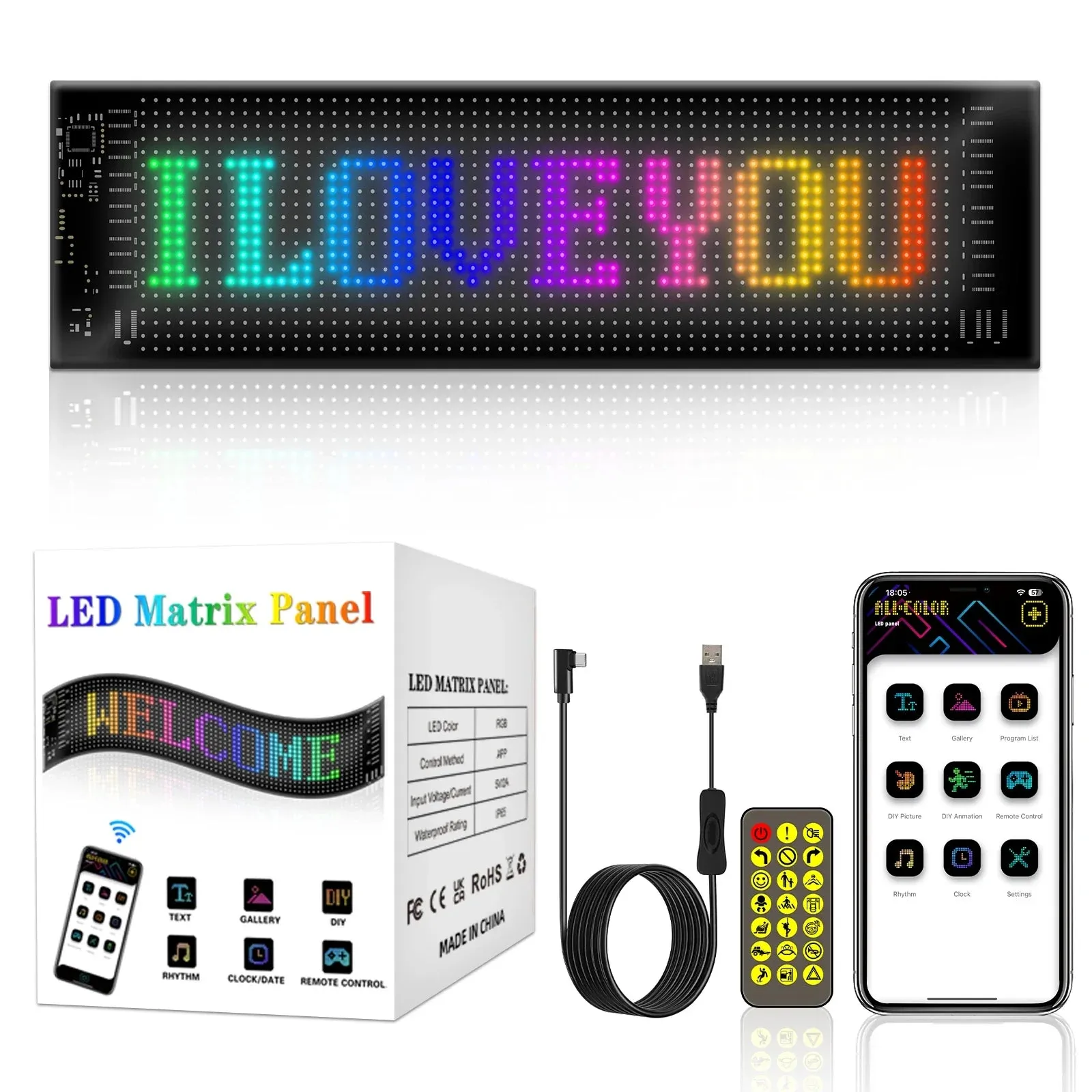 Bluetooth Led Car Pixel Panel For Taxi Rear Window App Control