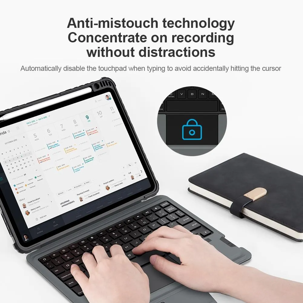 Bluetooth Touch Keyboard Smart Tablet Case For Ipad Air 10.9 / 4 / 5 / Pro 11 2020-2022 In Black