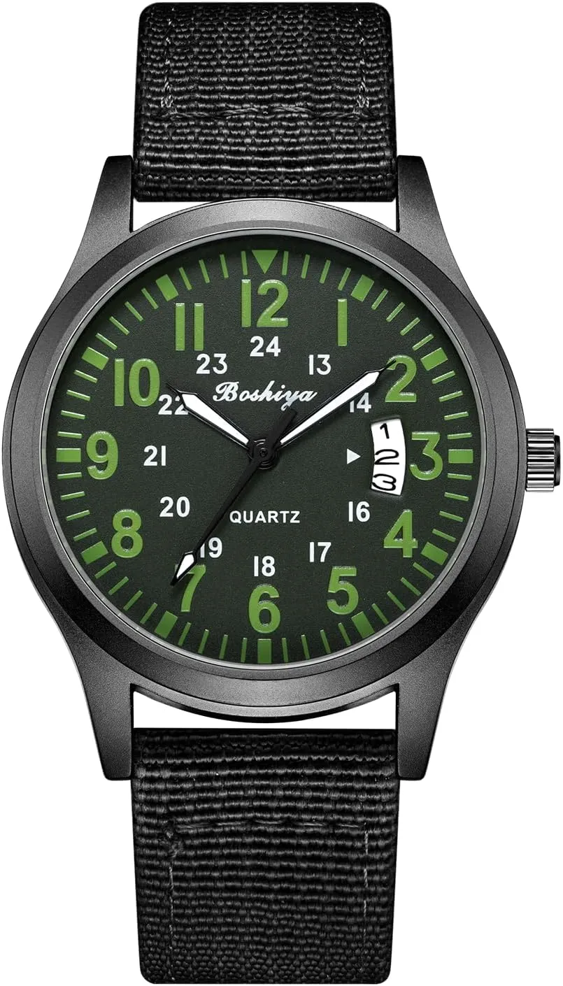 BOSHIYA Men's Watch Unisex Outdoor Sports Nylon Band Fashion Glow-in-The-Dark Fashion Watch Analog Quartz Watch for Men's Waterproof Tactical Casual Watch
