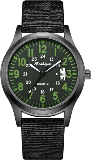BOSHIYA Men's Watch Unisex Outdoor Sports Nylon Band Fashion Glow-in-The-Dark Fashion Watch Analog Quartz Watch for Men's Waterproof Tactical Casual Watch