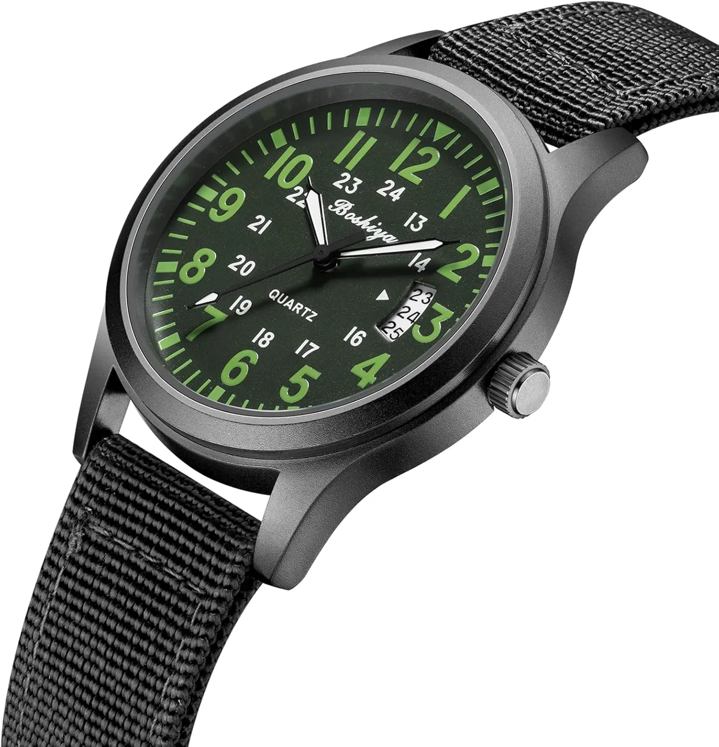 BOSHIYA Men's Watch Unisex Outdoor Sports Nylon Band Fashion Glow-in-The-Dark Fashion Watch Analog Quartz Watch for Men's Waterproof Tactical Casual Watch