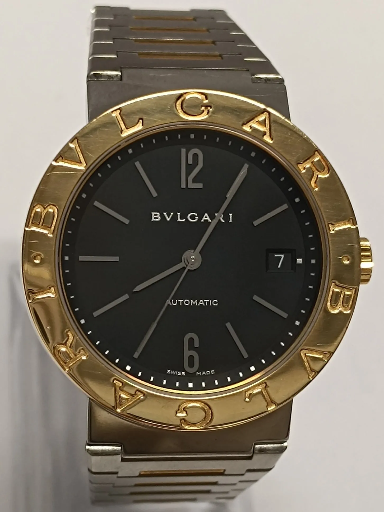 BVLGARY Rare Unisex Model Stainless Steel Watch Gold Bezel  - 16K APR w/ COA!