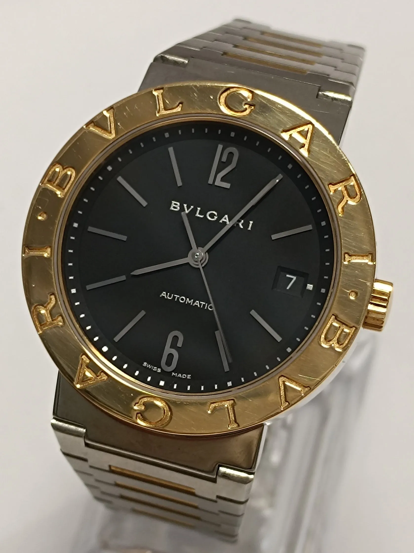 BVLGARY Rare Unisex Model Stainless Steel Watch Gold Bezel  - 16K APR w/ COA!