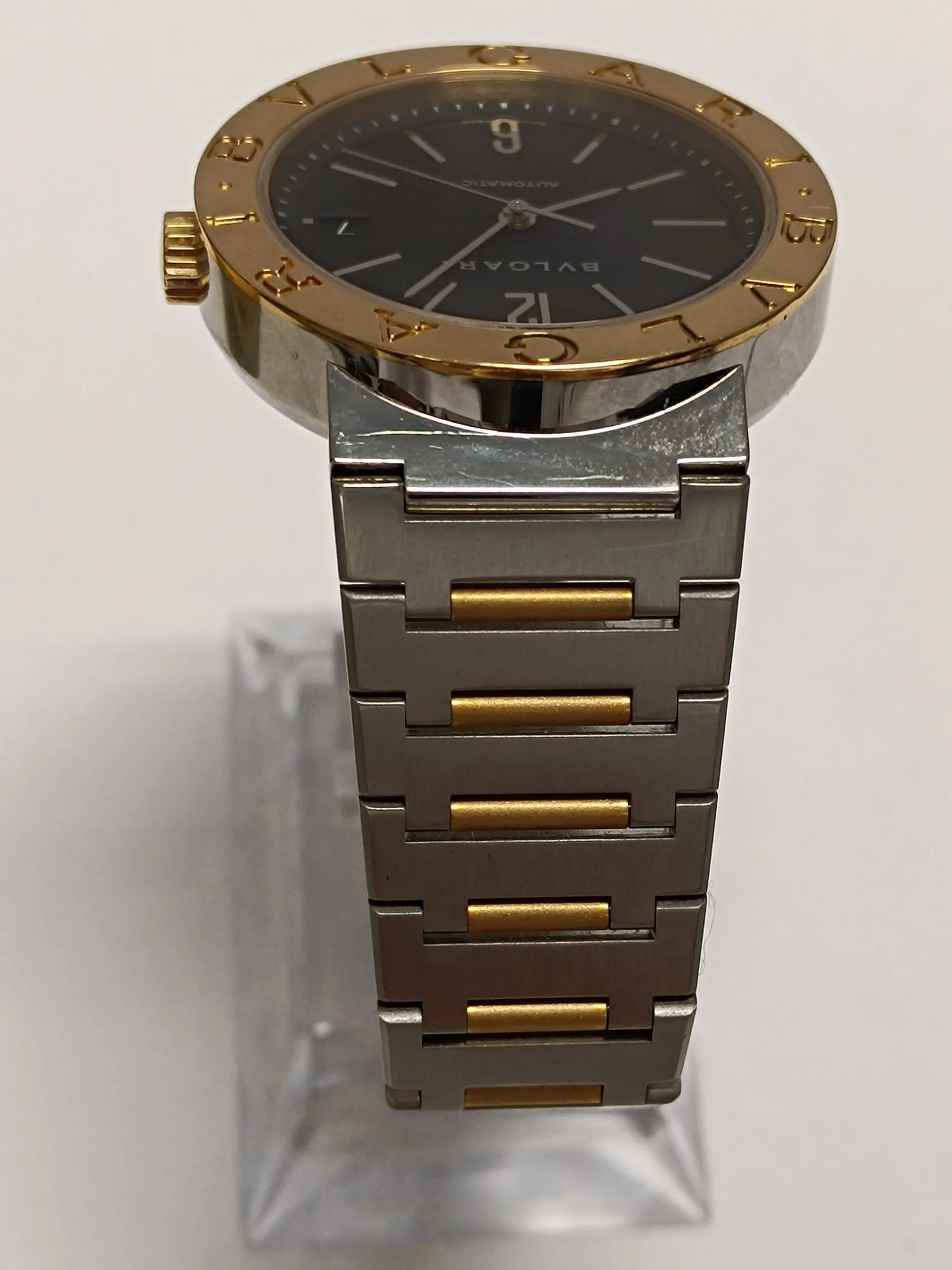 BVLGARY Rare Unisex Model Stainless Steel Watch Gold Bezel  - 16K APR w/ COA!
