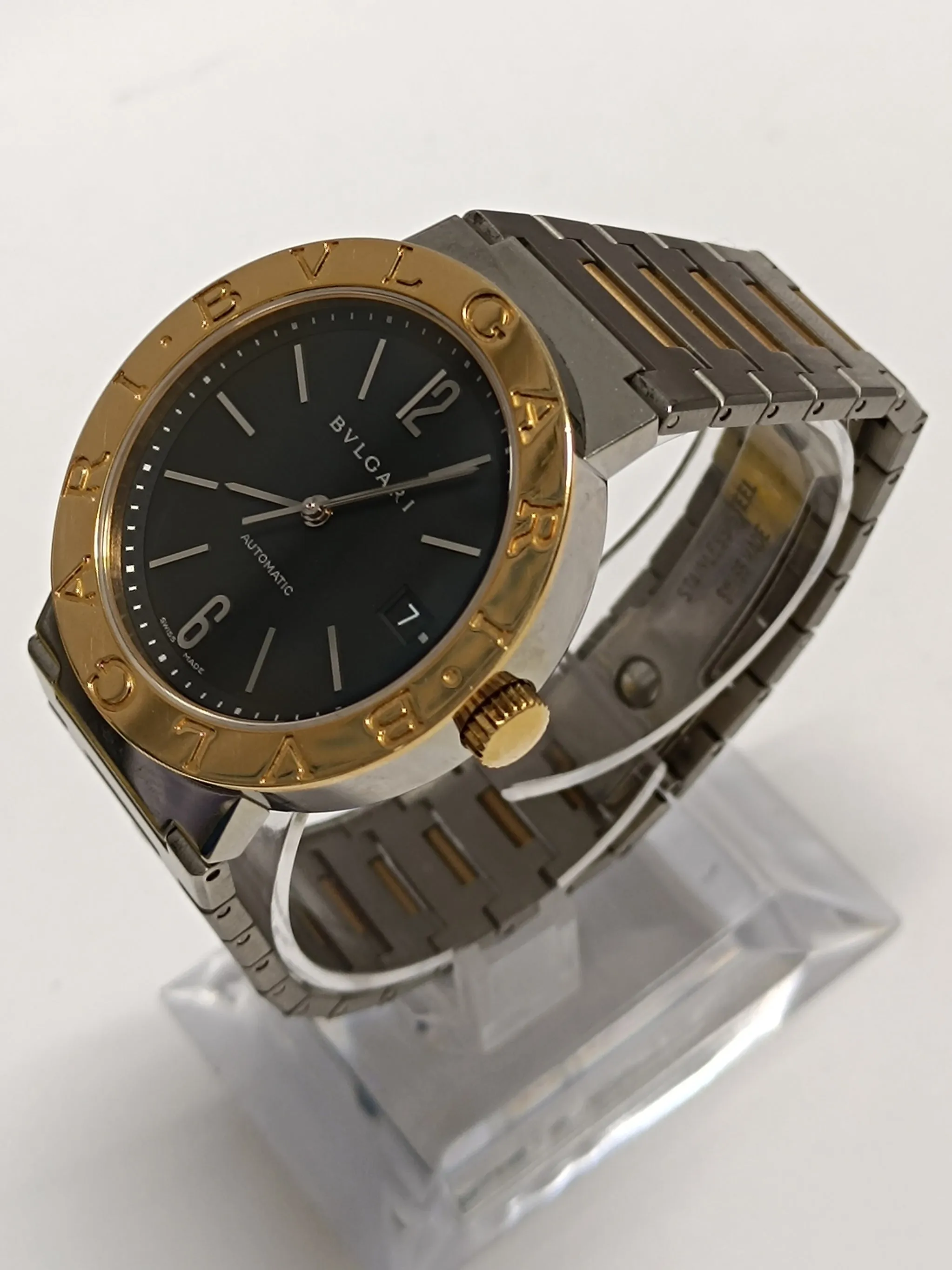 BVLGARY Rare Unisex Model Stainless Steel Watch Gold Bezel  - 16K APR w/ COA!