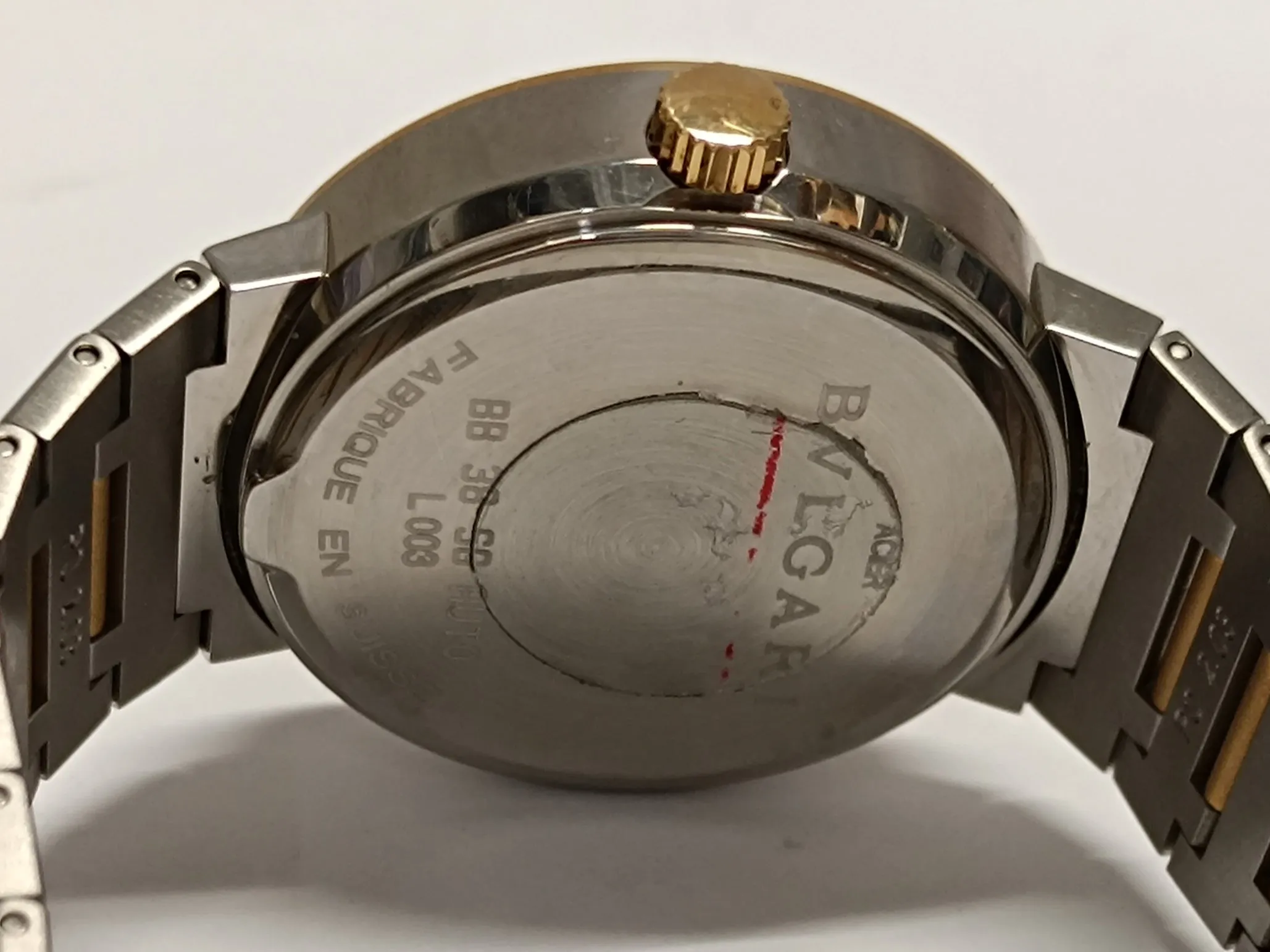 BVLGARY Rare Unisex Model Stainless Steel Watch Gold Bezel  - 16K APR w/ COA!