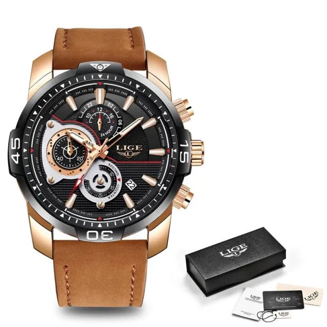 Casual Leather Quartz Clock Male Sport Waterproof Watch