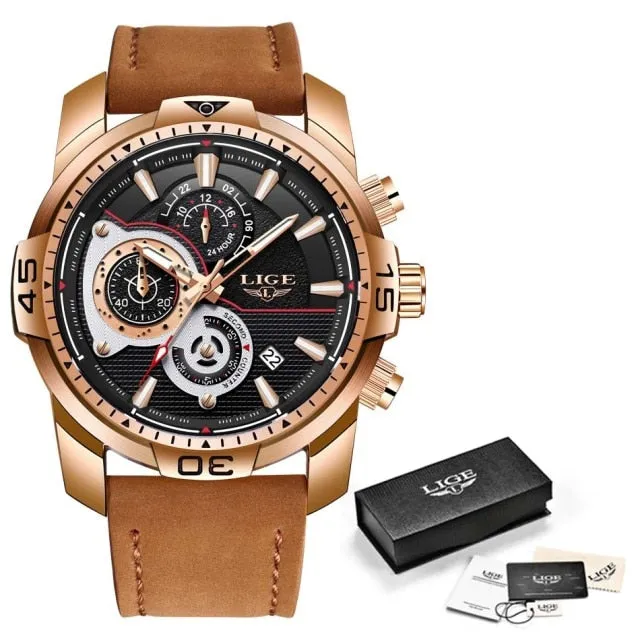 Casual Leather Quartz Clock Male Sport Waterproof Watch