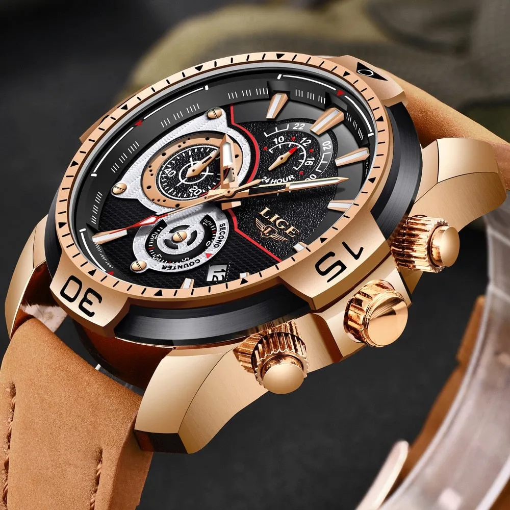 Casual Leather Quartz Clock Male Sport Waterproof Watch