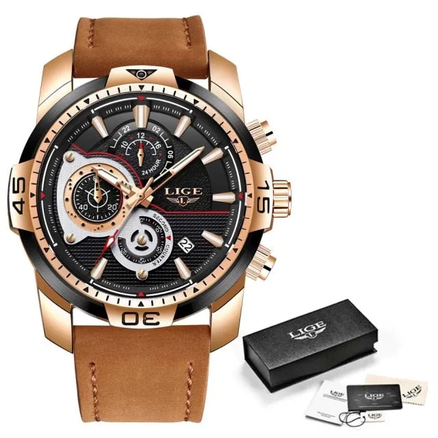Casual Leather Quartz Clock Male Sport Waterproof Watch