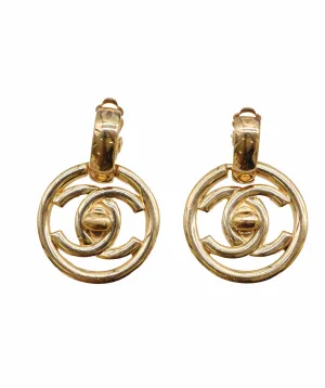 Chanel 24k Gold Gilded CC Turnlock Drop Clip On Earrings 97P DXBS2258