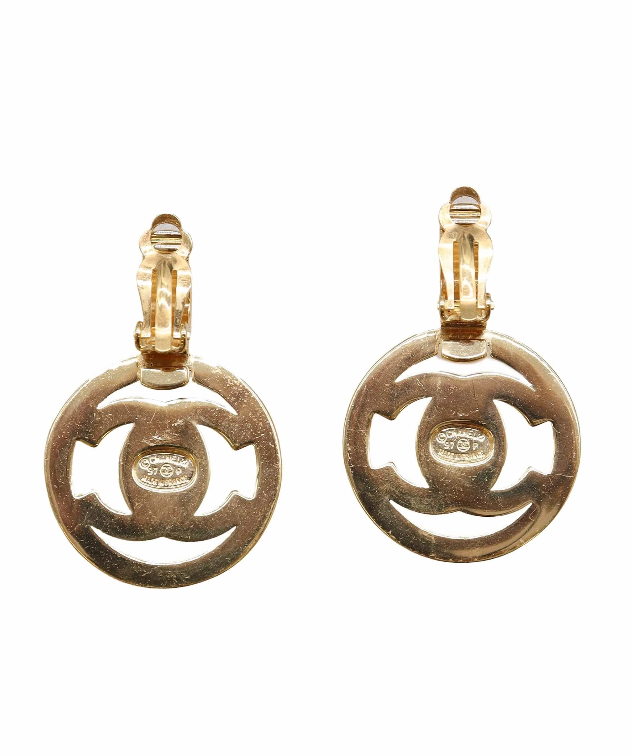 Chanel 24k Gold Gilded CC Turnlock Drop Clip On Earrings 97P DXBS2258