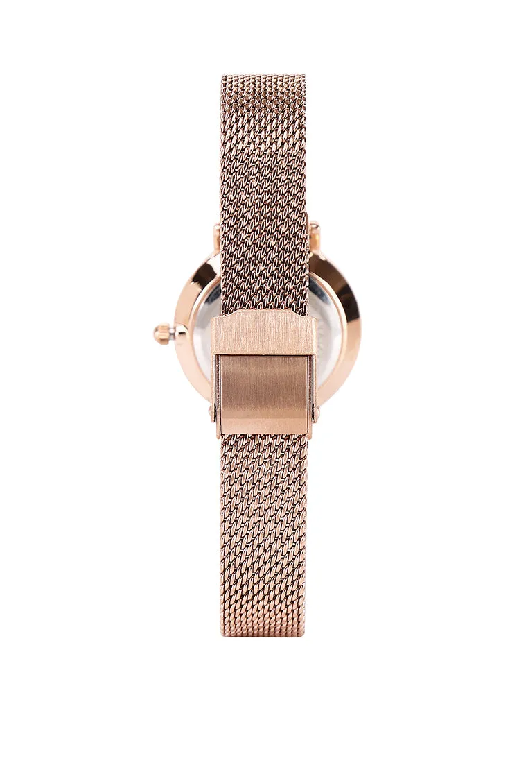Chloe Rose Gold Mesh Analog Watch with Bangle Set (Salmon)