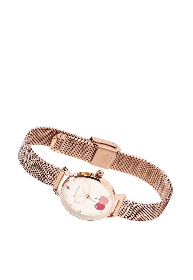 Chloe Rose Gold Mesh Analog Watch with Bangle Set (Salmon)