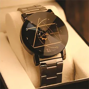 Chocozone Stainless Steel Beautiful Black Dial Analog Girls Women Watch