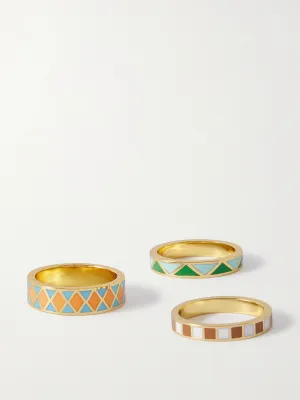 Circus gold-tone and enamel rings (set of 3)