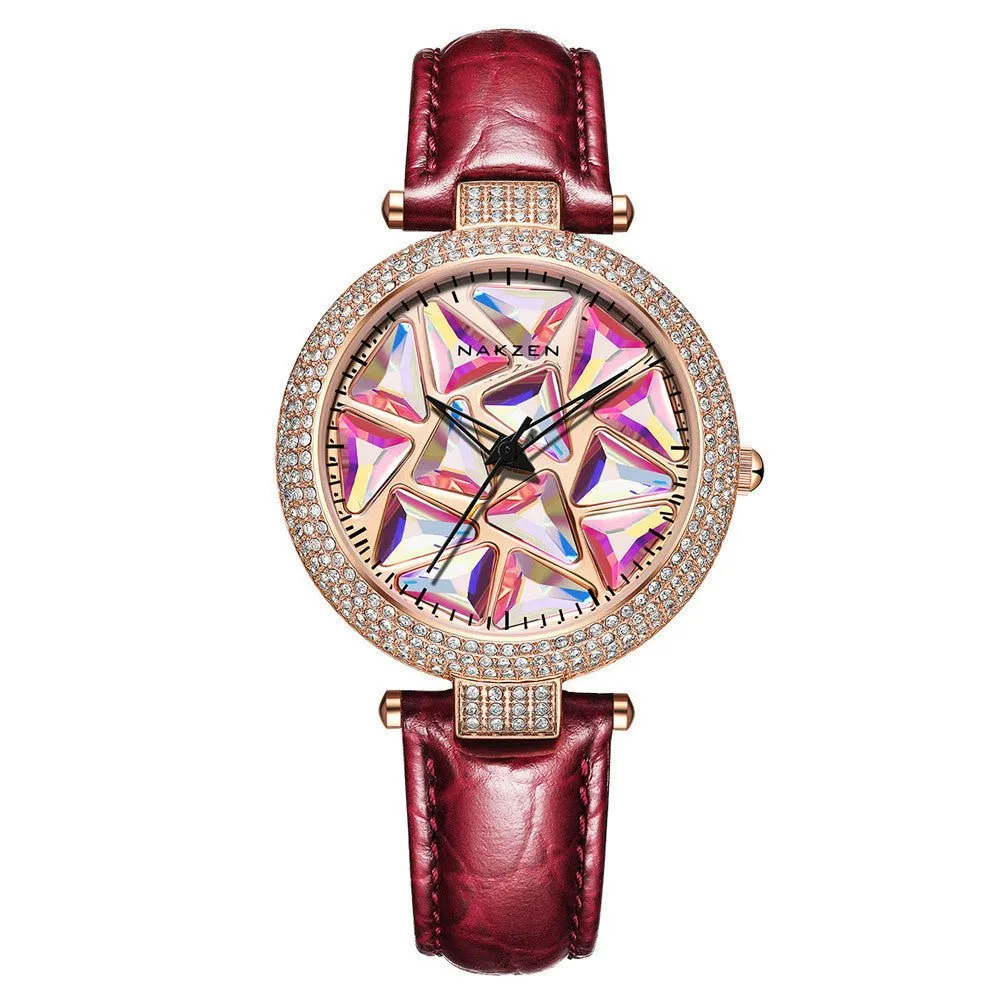 Diamond Dial Leather Strap Women's Watches