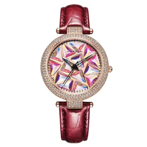 Diamond Dial Leather Strap Women's Watches