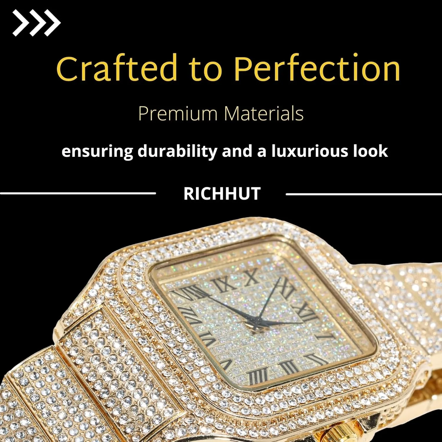 Diamond Watch for Men Guys - Square Dial - 20MM Wide Wristband 18k Real Gold/White Gold Platinum Plated Iced Out, with Tennis Chain Set Optional, Gift for Boyfriend Husband