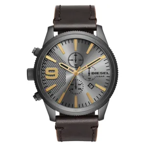 Diesel MEGA CHIEF Mens Blue Leather Band Grey Quartz Dial Watch - DZ4467